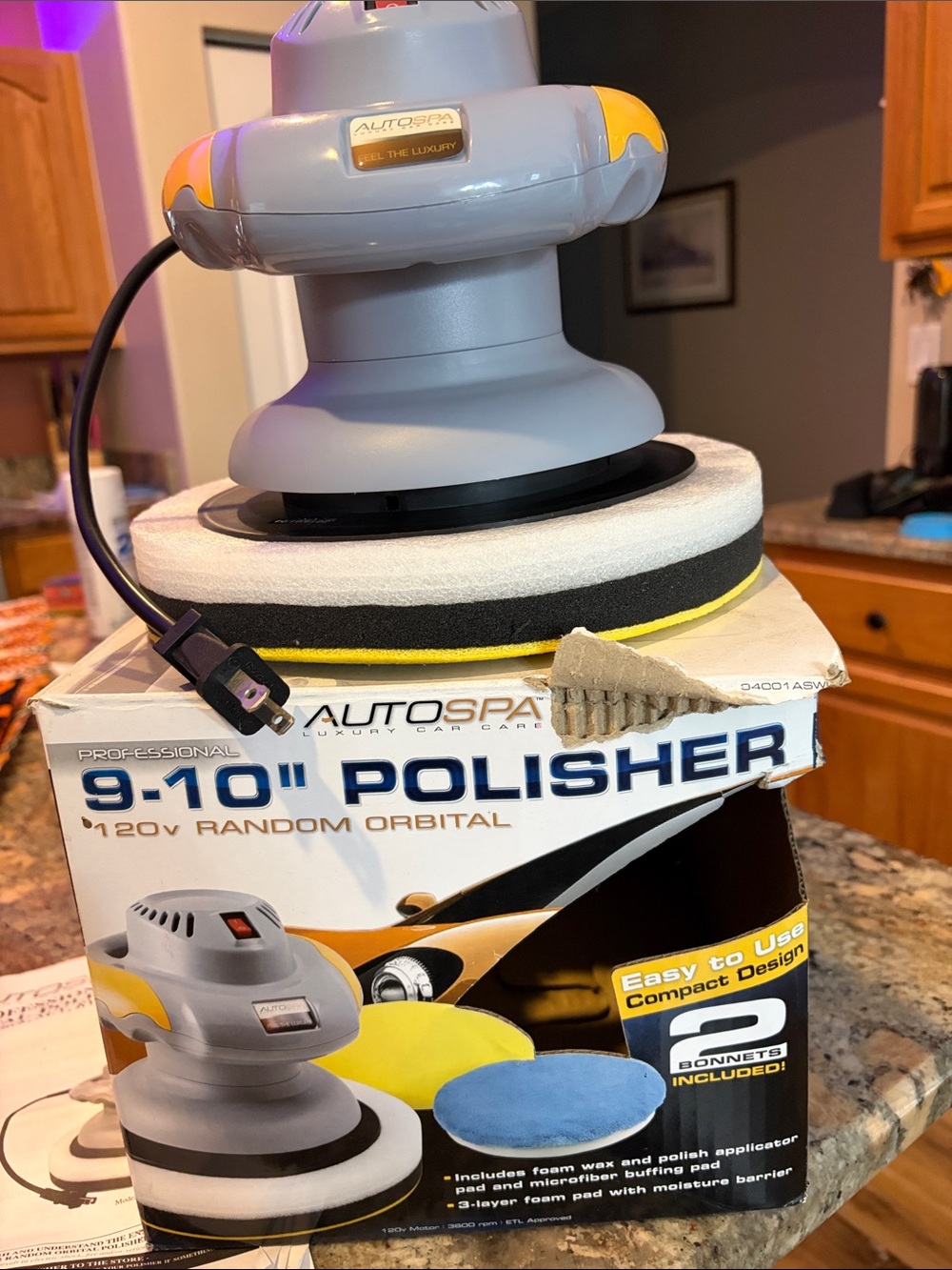 Auto Spa 9-10” Random Orbital Polisher - Gray and Yellow 120V